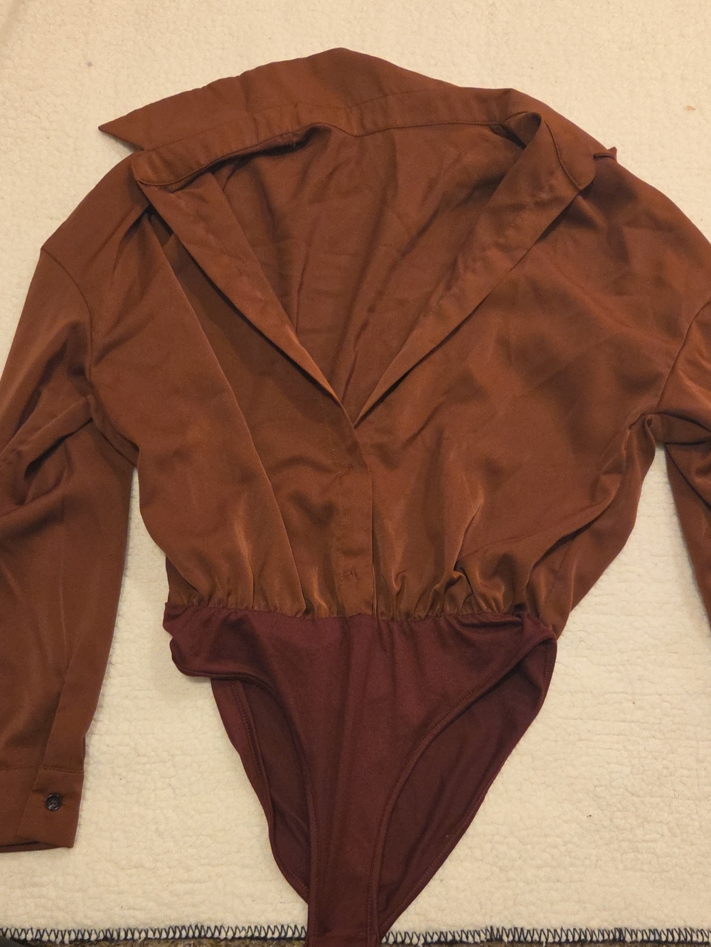 Womens Wine Colored Long-Sleeve One-Piece Bodysuit